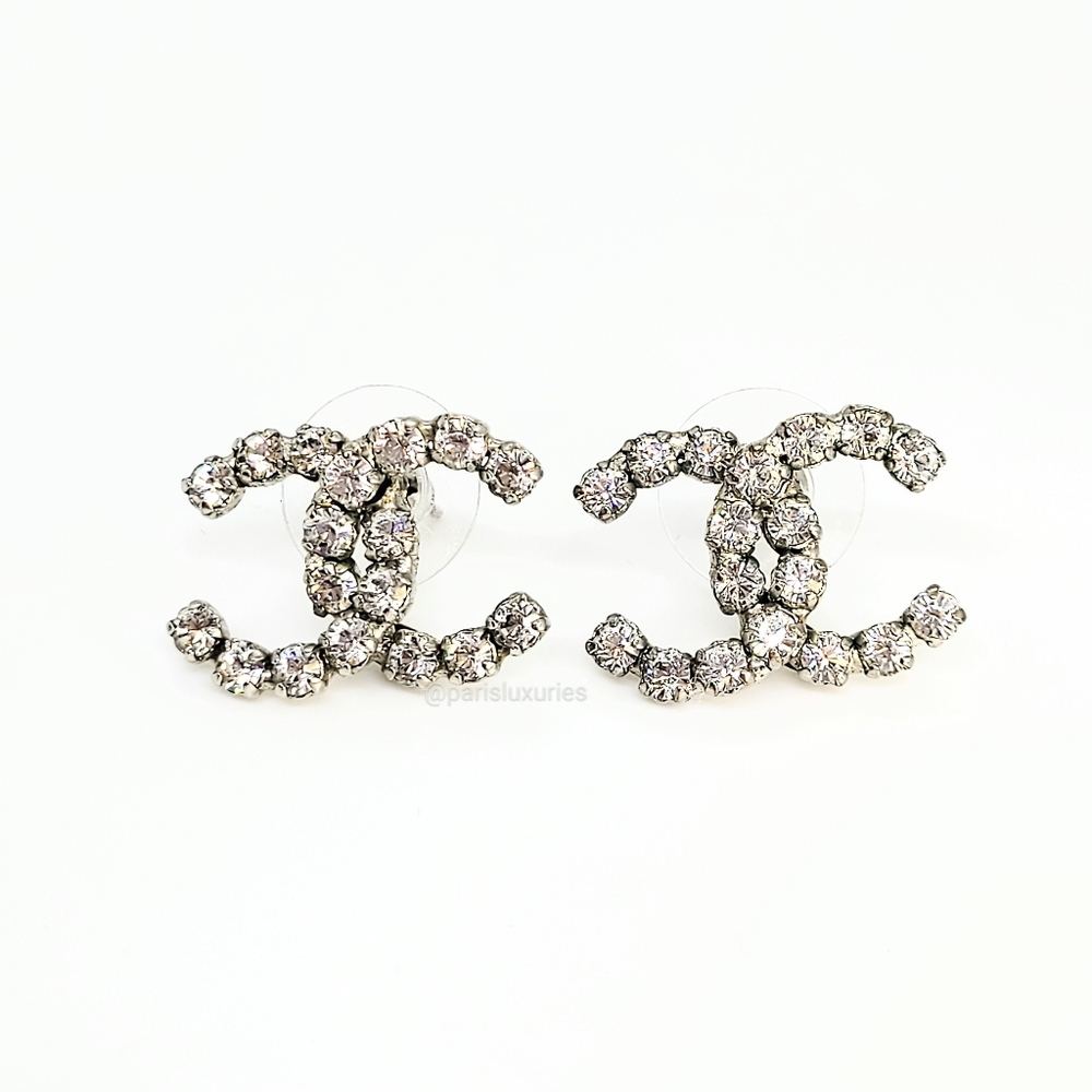 CHANEL Silver Large Rocky Crystal Bling CC…